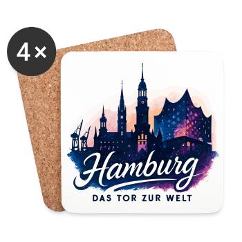 Hamburg Tor zur Welt Stadt Silhouette Hafen Gesche - Untersetzer (4er-Set) - Weiß - Vorne