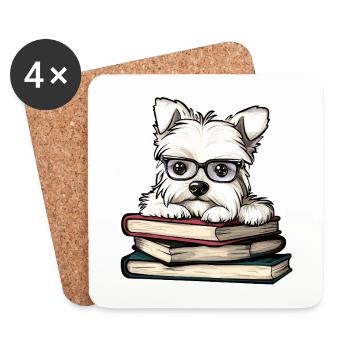 Süßes Westie-Hundelesebuch mit Brille - Untersetzer (4er-Set) - Weiß - Vorne