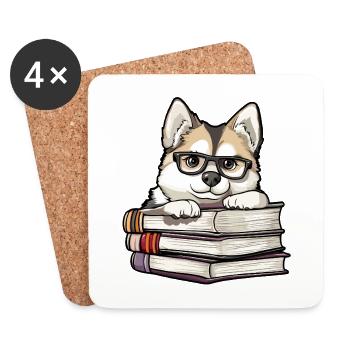 Süßes Akita-Hundelesebuch mit Brille - Untersetzer (4er-Set) - Weiß - Vorne