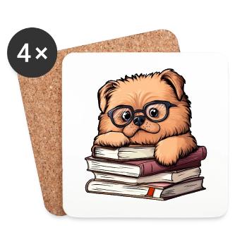 Süßes Chow Chow Hundelesebuch mit Brille - Untersetzer (4er-Set) - Weiß - Vorne