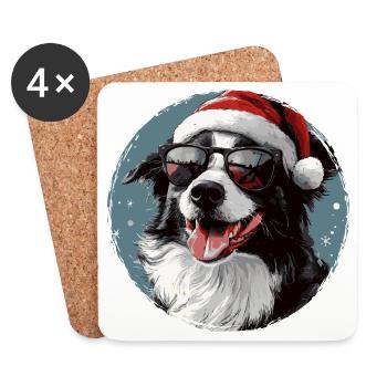 Dog Christmas with sunglasses - Coasters (set of 4) - white - Front