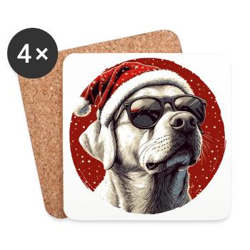 Chien de Noël avec des lunettes de soleil - Dessous de verre (lot de 4) - blanc - Devant