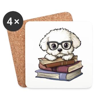 Niedliches Bichon Fries-Hundelesebuch mit Brille - Untersetzer (4er-Set) - Weiß - Vorne