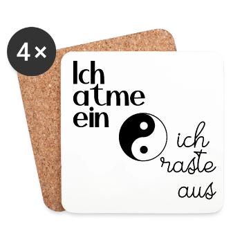 Yoga Humor – Ich atme ein, ich raste aus - Coasters (set of 4) - white - Front