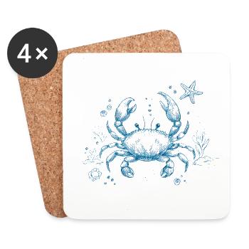 Blaue Krabbe – Ozean Illustration - Untersetzer (4er-Set) - Weiß - Vorne