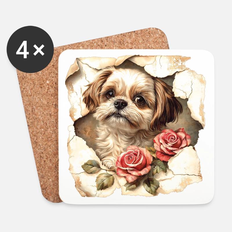 Shih Tzu Blumen - Untersetzer (4er-Set) - Weiß