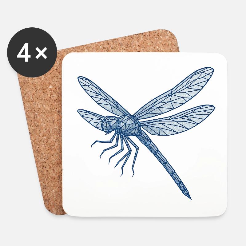 Geometrische Blaue Libelle - Untersetzer (4er-Set) - Weiß