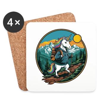 Cute Unicorn Hiking Camping Mountain Adventure - Coasters (set of 4) - white - Front