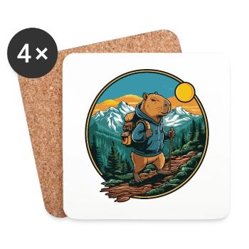 Randonnée de camping en montagne à Capybara mignonne - Dessous de verre (lot de 4) - blanc - Devant