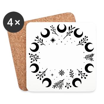 Mystic Yule Kranz mit Monden, Zweigen und Sterne - Untersetzer (4er-Set) - Weiß - Vorne