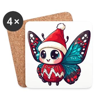 Butterfly Christmas Xmas - Coasters (set of 4) - white - Front
