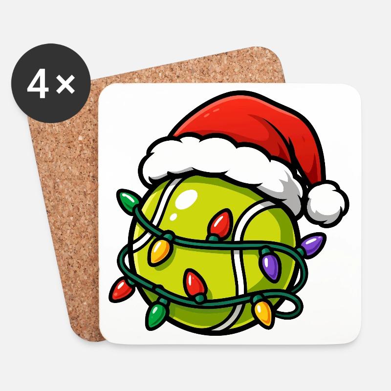 Giocatore di tennis con palla di Natale - Sottobicchieri (set da 4 pezzi) - bianco