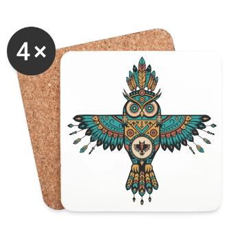Tribal Eule – Spiritueller Wächter - Untersetzer (4er-Set) - Weiß - Vorne