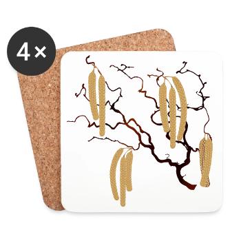 Corkscrew hazel branch with golden hazel catkins - Coasters (set of 4) - white - Front