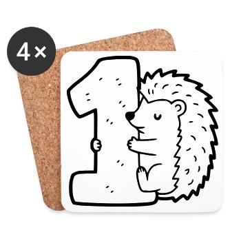 Hérisson mignon avec illustration de dessin animé numéro 1 - Dessous de verre (lot de 4) - blanc - Devant