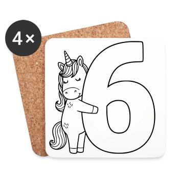 Unicorn with number 6 cartoon illustration - Coasters (set of 4) - white - Front