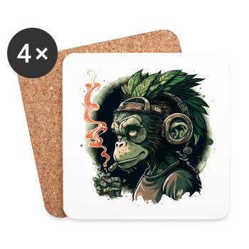 Gorilla mit Kopfhörern und Rauch - Untersetzer (4er-Set) - Weiß - Vorne