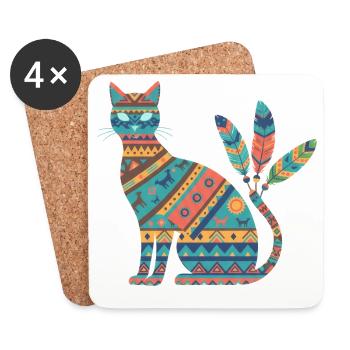 Native AmeriCan Purr-oud Cat lover texture tribal - Coasters (set of 4) - white - Front