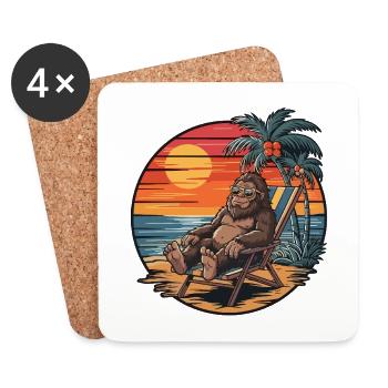 Funny Bigfoot on Beach Summer Vacation Sunset - Coasters (set of 4) - white - Front