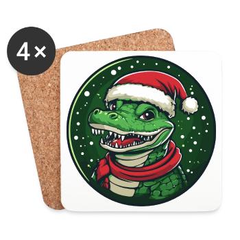 Alligator avec le chapeau de Père Noël - Dessous de verre (lot de 4) - blanc - Devant