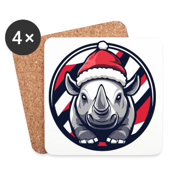 Rhinocéros de Noël dans un look festif - Dessous de verre (lot de 4) - blanc - Devant