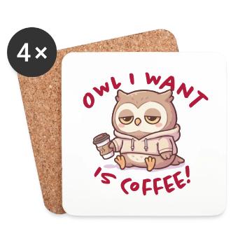 Coffee Love Owl Pullover Hoodie - Coasters (set of 4) - white - Front