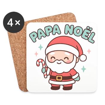 Santa Claus Kawaii Candy Cane - Coasters (set of 4) - white - Front