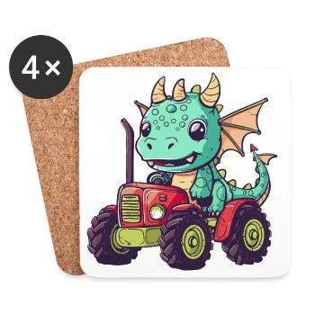 Dragon Tractor Farmer - Dessous de verre (lot de 4) - blanc - Devant