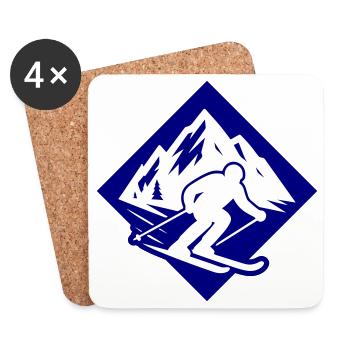 Montagnes Silhouette du sport de ski - Dessous de verre (lot de 4) - blanc - Devant