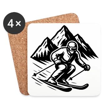 Skiing Silhouette Mountains - Coasters (set of 4) - white - Front