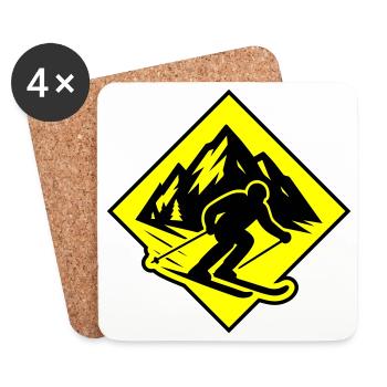 Ski Sport Silhouette Mountains - Coasters (set of 4) - white - Front