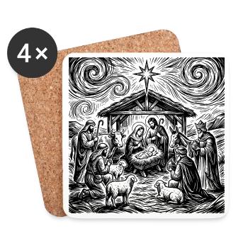 Jesus Nativity Nativity Scene Christmas - Coasters (set of 4) - white - Front