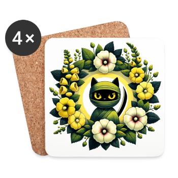 Wrapped Cat Floral Halo - Coasters (set of 4) - white - Front