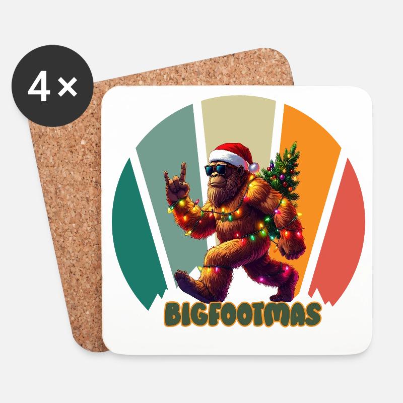 Bigfoot Weihnachten Retro - Untersetzer (4er-Set) - Weiß