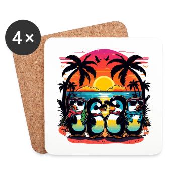 Manchots du coucher de soleil sur la plage de palmiers - Dessous de verre (lot de 4) - blanc - Devant