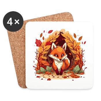 Autumn fox in a circle of leaves - Coasters (set of 4) - white - Front