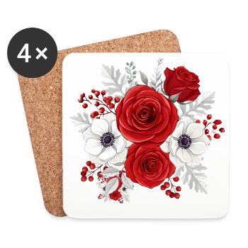 Rot-weißer Blumenstrauß - Untersetzer (4er-Set) - Weiß - Vorne