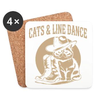 Cats & Line Dance Western Cat - Untersetzer (4er-Set) - Weiß - Vorne