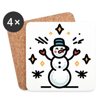 Bonhomme de neige avec des étincelles paillettes - Dessous de verre (lot de 4) - blanc - Devant