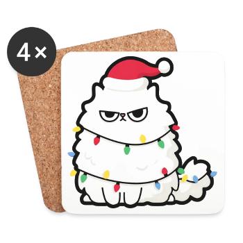 Grimmige Weihnachtskatze mit Lichtern - Untersetzer (4er-Set) - Weiß - Vorne