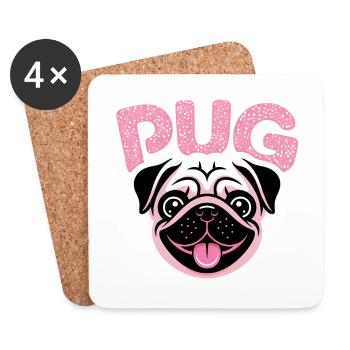 Pug - Cool Pet Logo - Dessous de verre (lot de 4) - blanc - Devant
