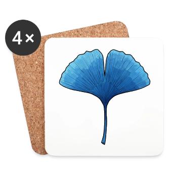 Silhouette Ginkgo Feuille Bleue - Dessous de verre (lot de 4) - blanc - Devant
