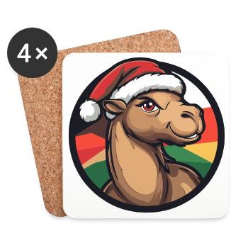 Kamel mit Weihnachtsmütze - Untersetzer (4er-Set) - Weiß - Vorne