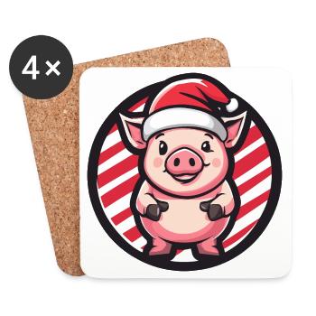 Santa piggy in candy cane look - Coasters (set of 4) - white - Front