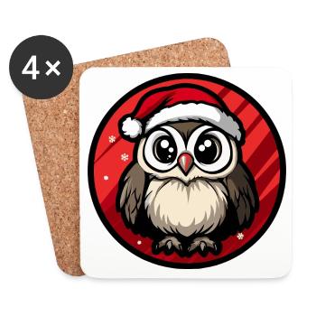 Winter Eule im Santa Hut - Untersetzer (4er-Set) - Weiß - Vorne