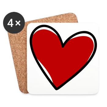 Symbole d’amour des cœurs - Dessous de verre (lot de 4) - blanc - Devant