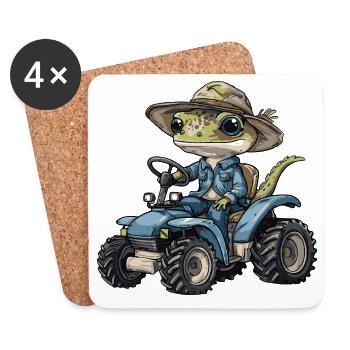 Éleveur de tracteurs lézards - Dessous de verre (lot de 4) - blanc - Devant