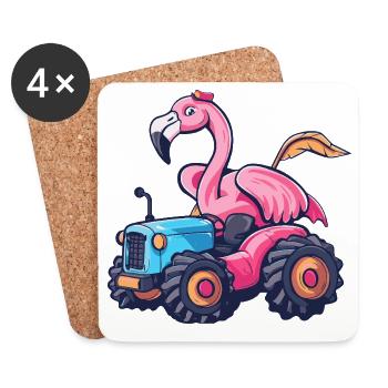 Flamingo Tractor Farmer - Dessous de verre (lot de 4) - blanc - Devant