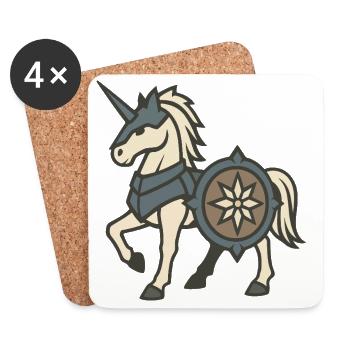 Armored Knight Unicorn with Shield and Crest - Coasters (set of 4) - white - Front