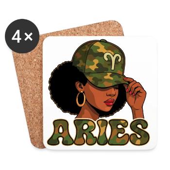 Widderkönigin – Tarn-Afro-Mädchen Zodiac-Stolz - Untersetzer (4er-Set) - Weiß - Vorne